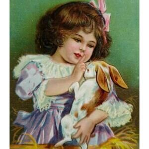 Antique Easter Greeting Postcard Bunny Girl Pastel Eggs Winsch Back Rome NY 1908